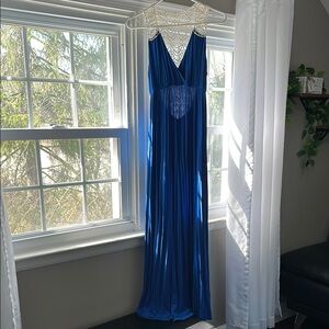 Elegant Blue and White Lace Dress